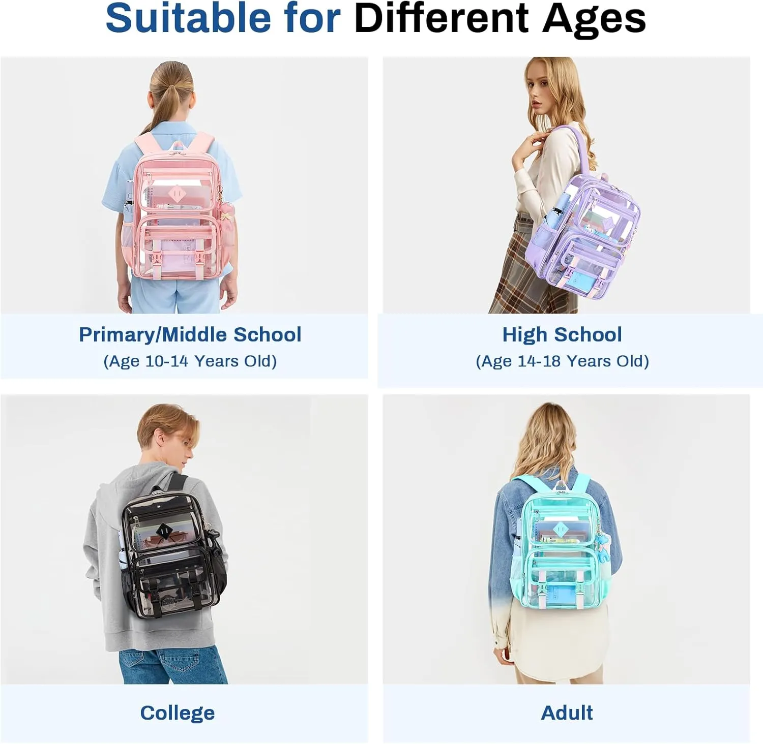 Clear Backpack for School, PVC Clear Bookbag Heavy Duty Transparent Backpack for Stadium Events See Through Bag