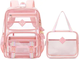 Clear Backpack for School, PVC Clear Bookbag Heavy Duty Transparent Backpack for Stadium Events See Through Bag