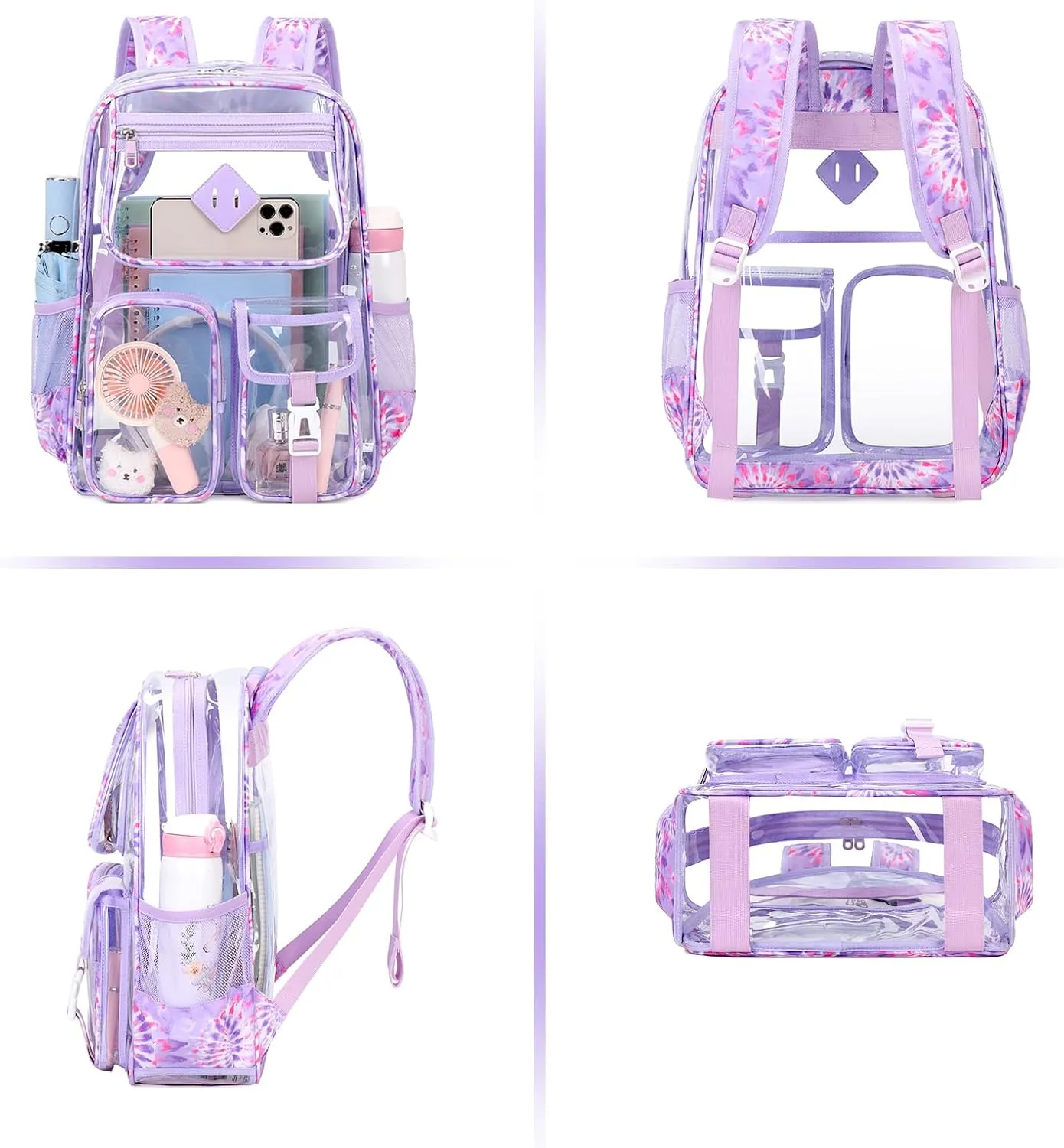 Clear Backpack for School,Heavy Duty PVC Transparent Bookbag for Girls Stadium Approved See Through Backpack
