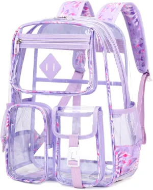 Clear Backpack for School,Heavy Duty PVC Transparent Bookbag for Girls Stadium Approved See Through Backpack