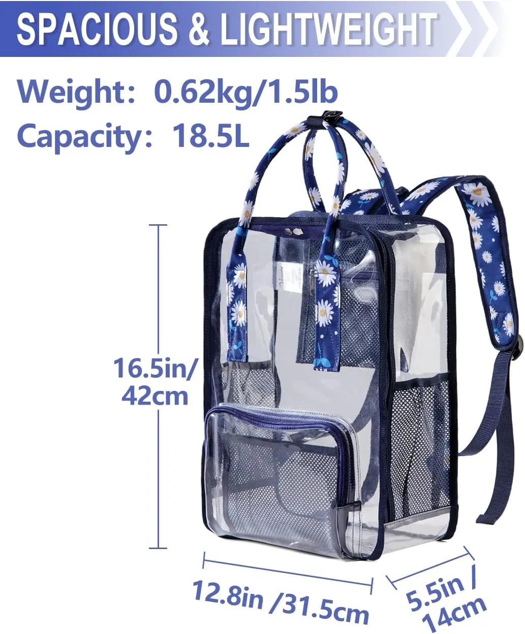Clear backpack,VASCHY HeavyDuty Transparent See Through School Backpack BookBag