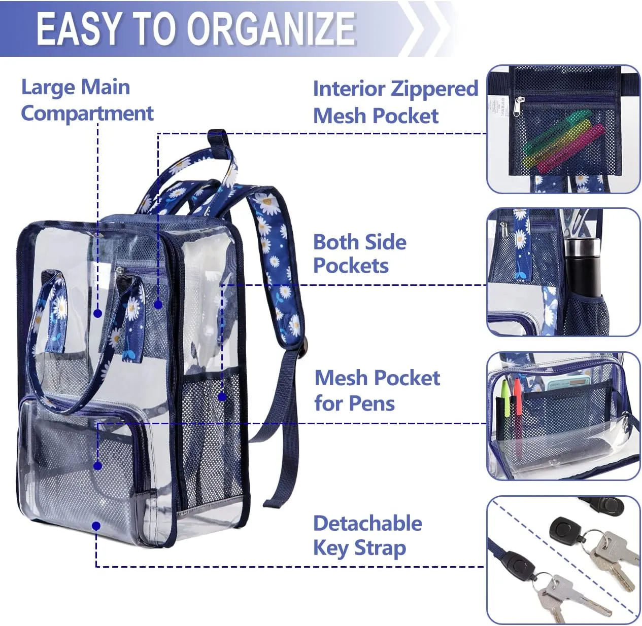Clear backpack,VASCHY HeavyDuty Transparent See Through School Backpack BookBag