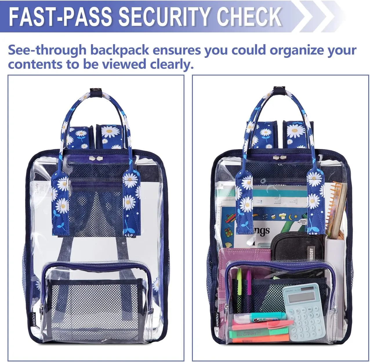 Clear backpack,VASCHY HeavyDuty Transparent See Through School Backpack BookBag