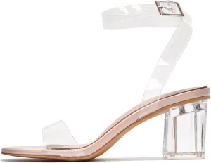 Clear Chunky Heels for Women- Open Toe Low Heels for Women with Transparent Straps, Genuine Leather Insole & 2.5-inch Block Heel- Stylish Pointy Toe Heels (Wisdom.A)