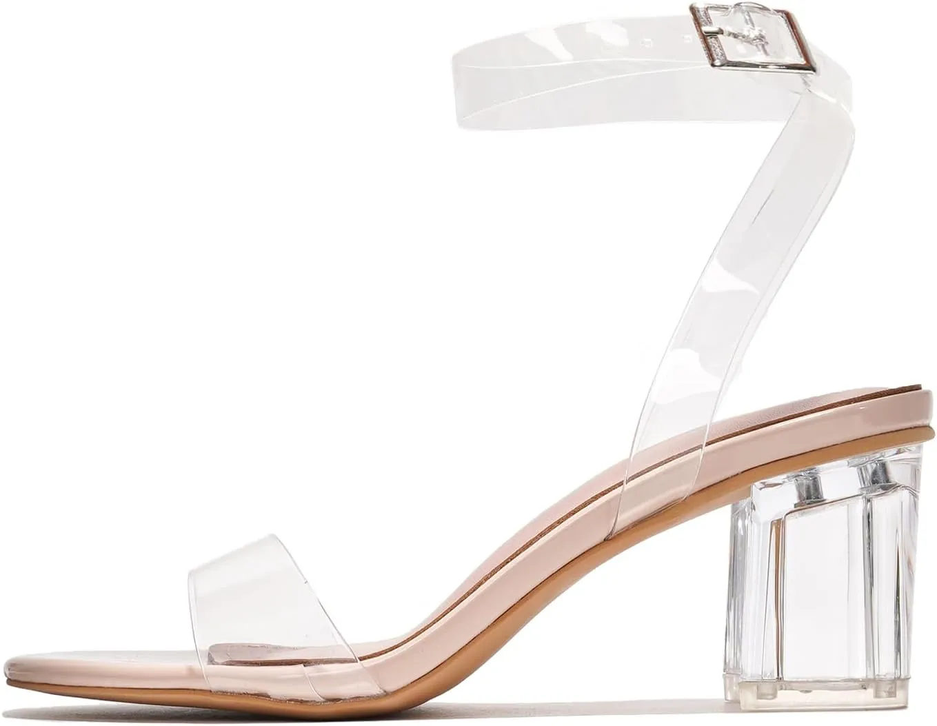 Clear Chunky Heels for Women- Open Toe Low Heels for Women with Transparent Straps, Genuine Leather Insole & 2.5-inch Block Heel- Stylish Pointy Toe Heels (Wisdom.A)
