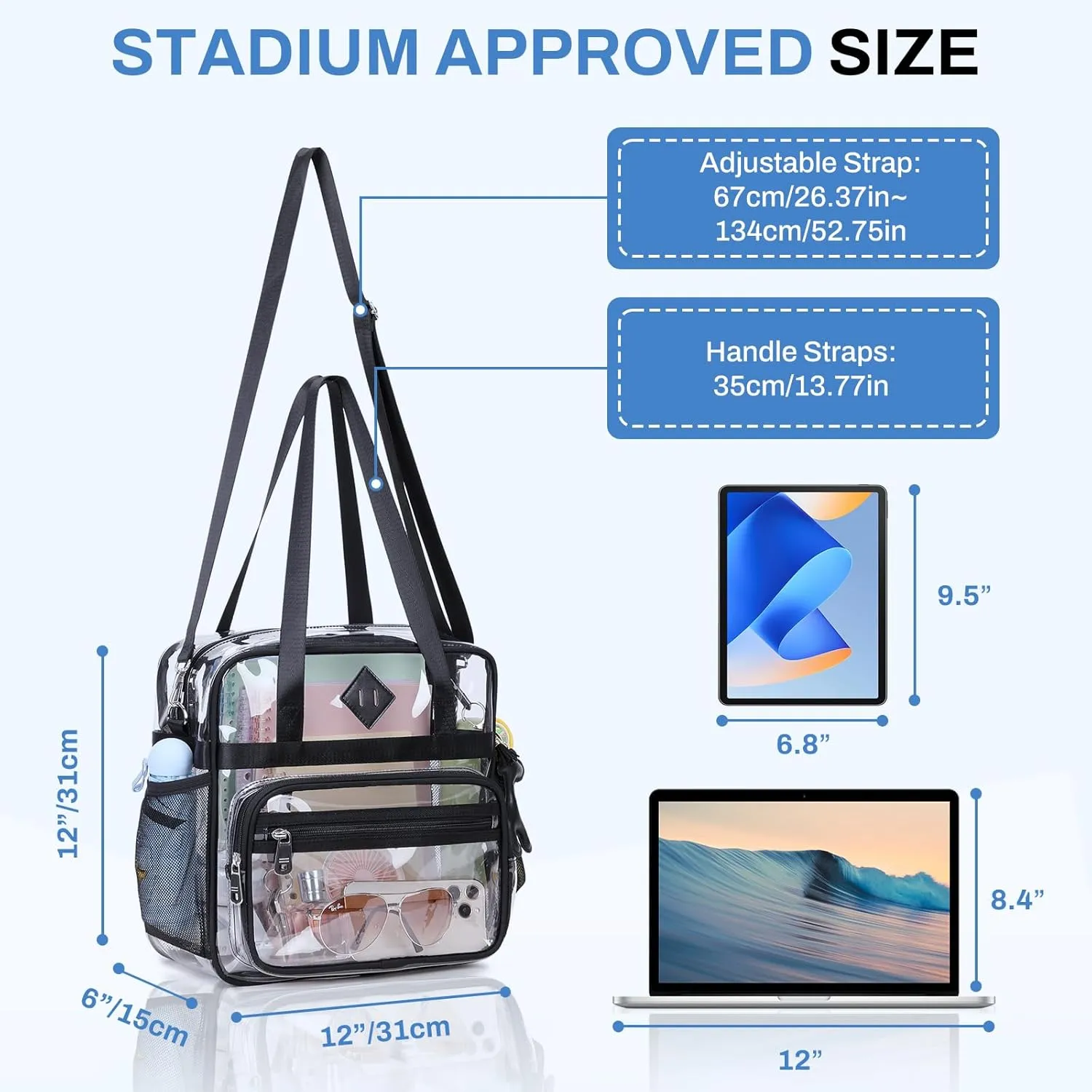 Clear Tote Bag - 12x6x12 See Through Stadium Event Bag for Women
