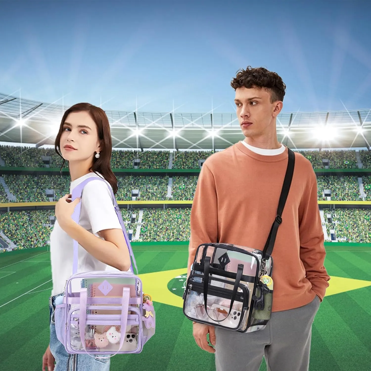 Clear Tote Bag - 12x6x12 See Through Stadium Event Bag for Women