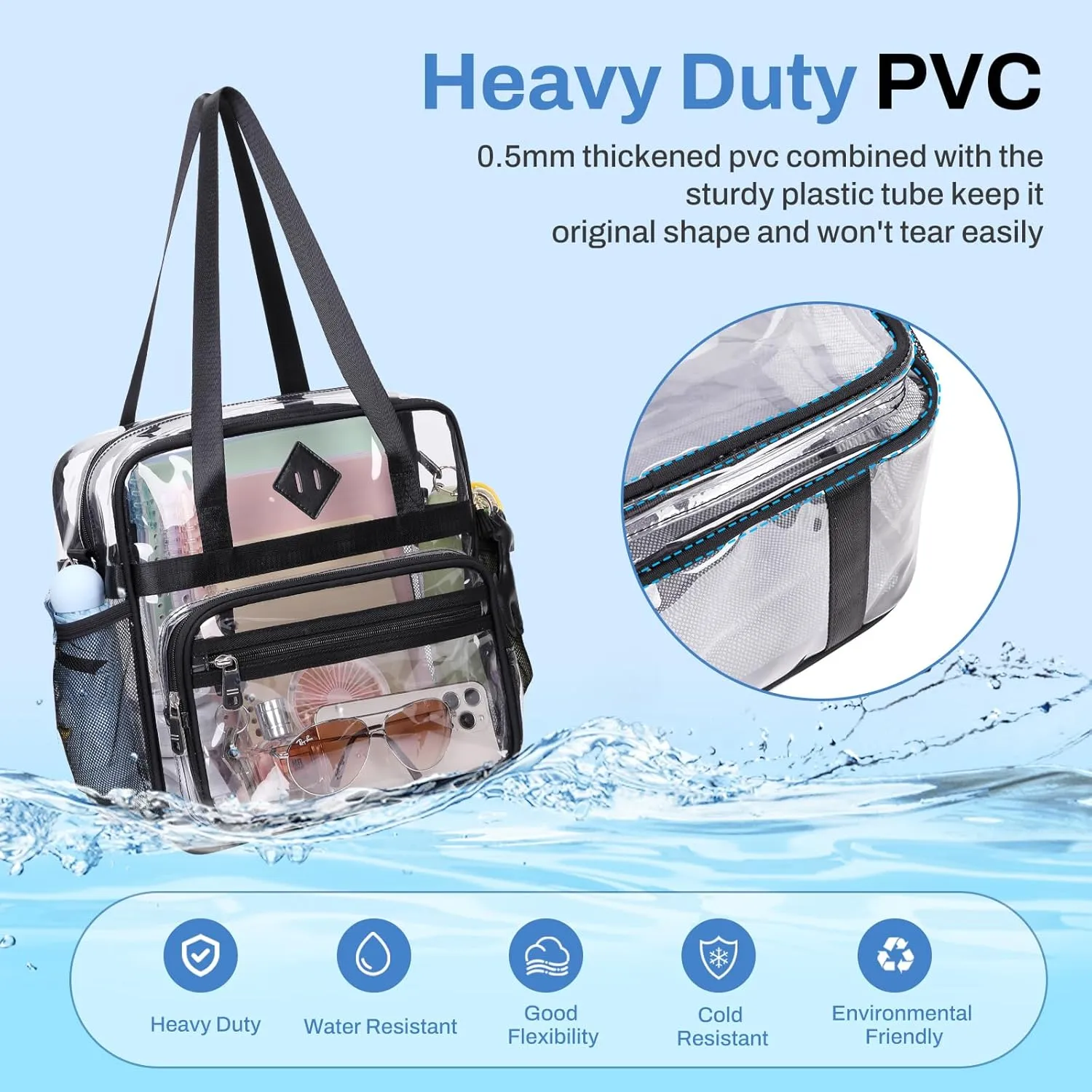 Clear Tote Bag - 12x6x12 See Through Stadium Event Bag for Women