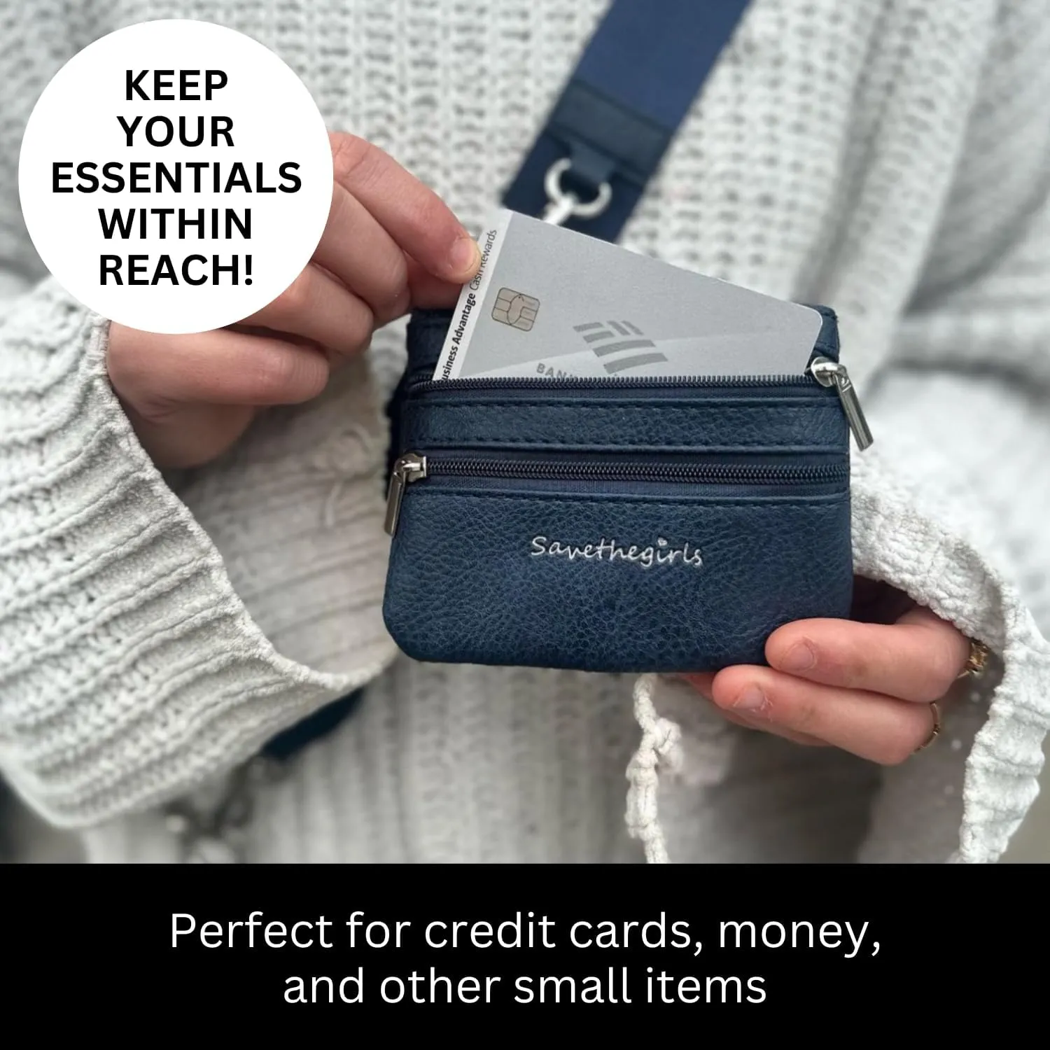 Clip & Go Phone Strap - Cross Body String with Zipper Wallet Pouch - Chain Purse Badge Holder
