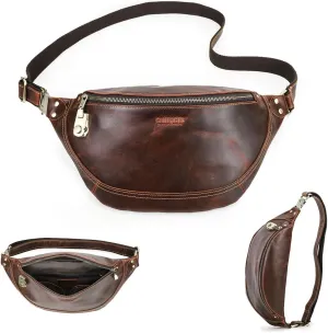 Code Lock Fanny Pack for Men Leather Crossbody Purse Travel Anti Theft Belt Bag Waist Pouch Brown Bum Bag 8.3" iPad Bag
