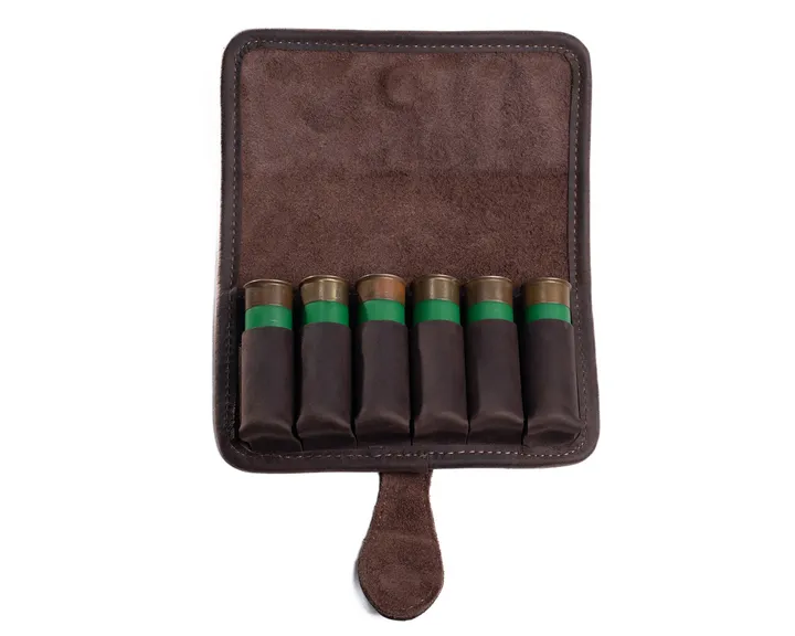 Cognac Leather Ammo Pouch for 6 Rounds 12 Gauge