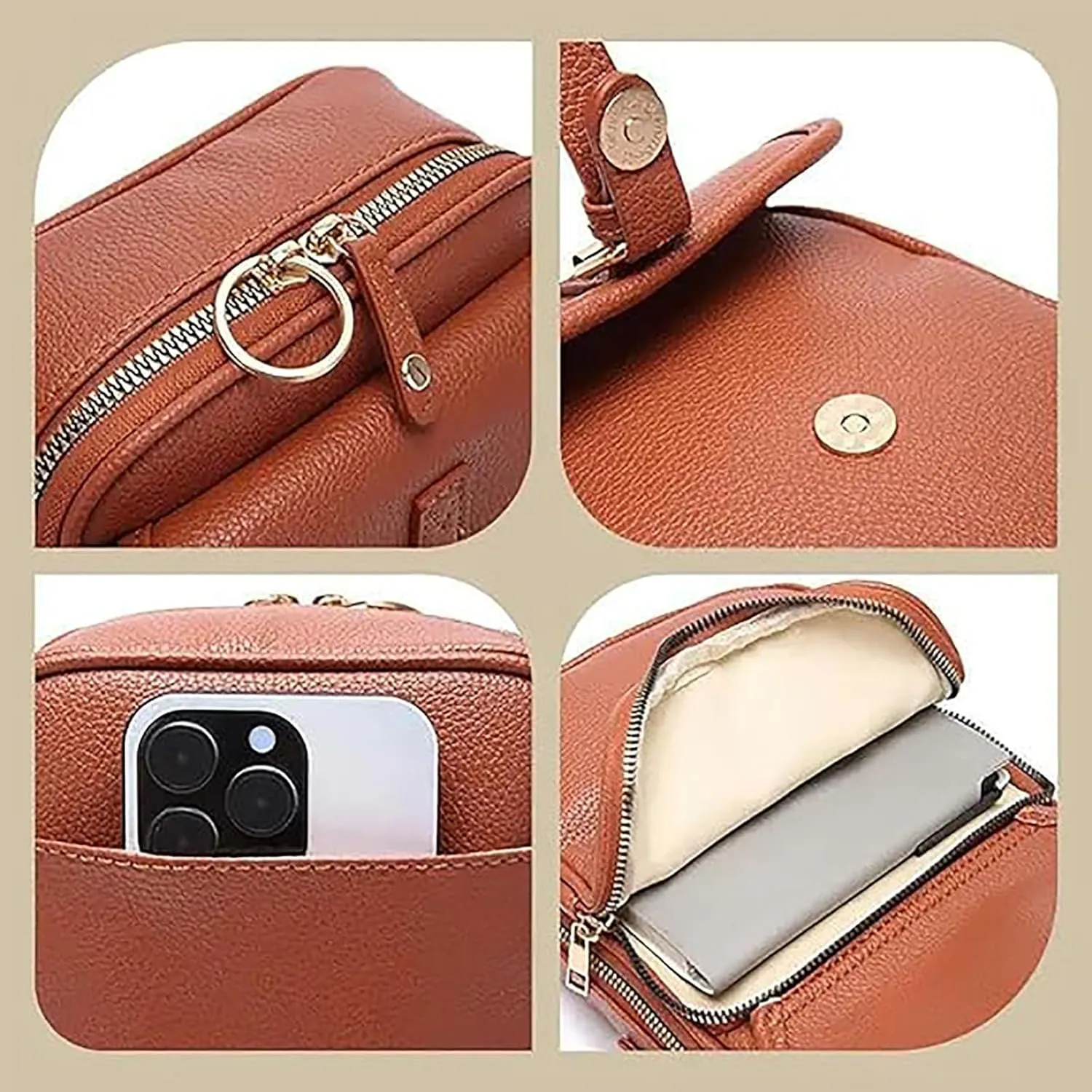 Collaborate Crossbody Leather Bag, Urvashi Leather Small Purse, Collaboraten1 Vintage Shoulder Handbag with Card Slots