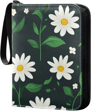 Collectible Trading Card Albums, 4 Pocket Trading Card Binder, 400 Cards Holder Album Trading Card Binder with 50 Removable Sleeves, Zipper Card Book (Simple Daisy Print)