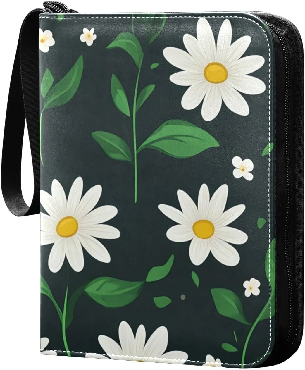 Collectible Trading Card Albums, 4 Pocket Trading Card Binder, 400 Cards Holder Album Trading Card Binder with 50 Removable Sleeves, Zipper Card Book (Simple Daisy Print)