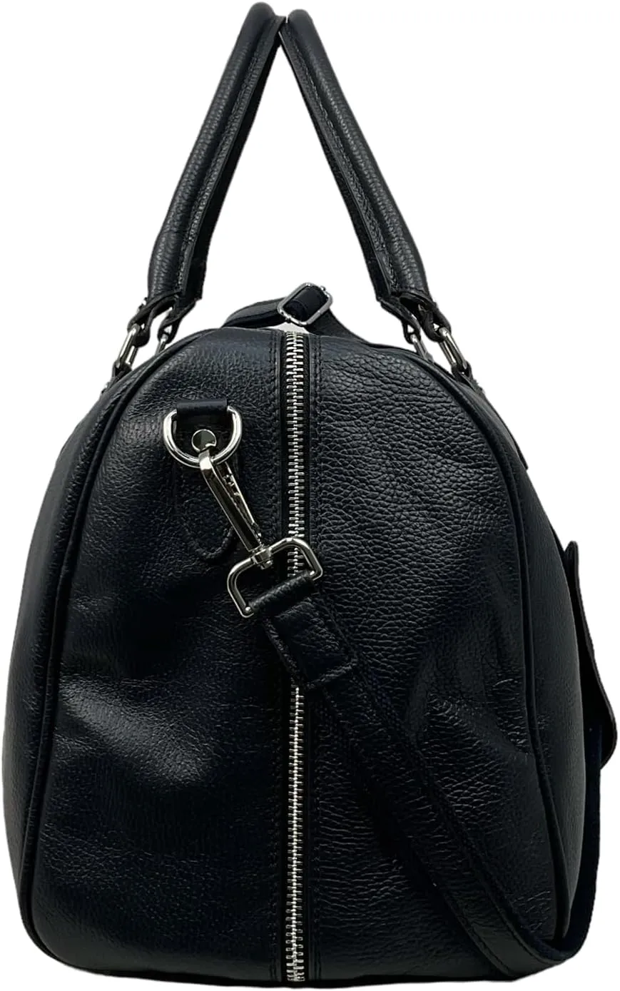 Colombo Travel Bag, Genuine Leather Made in Italy (Black)