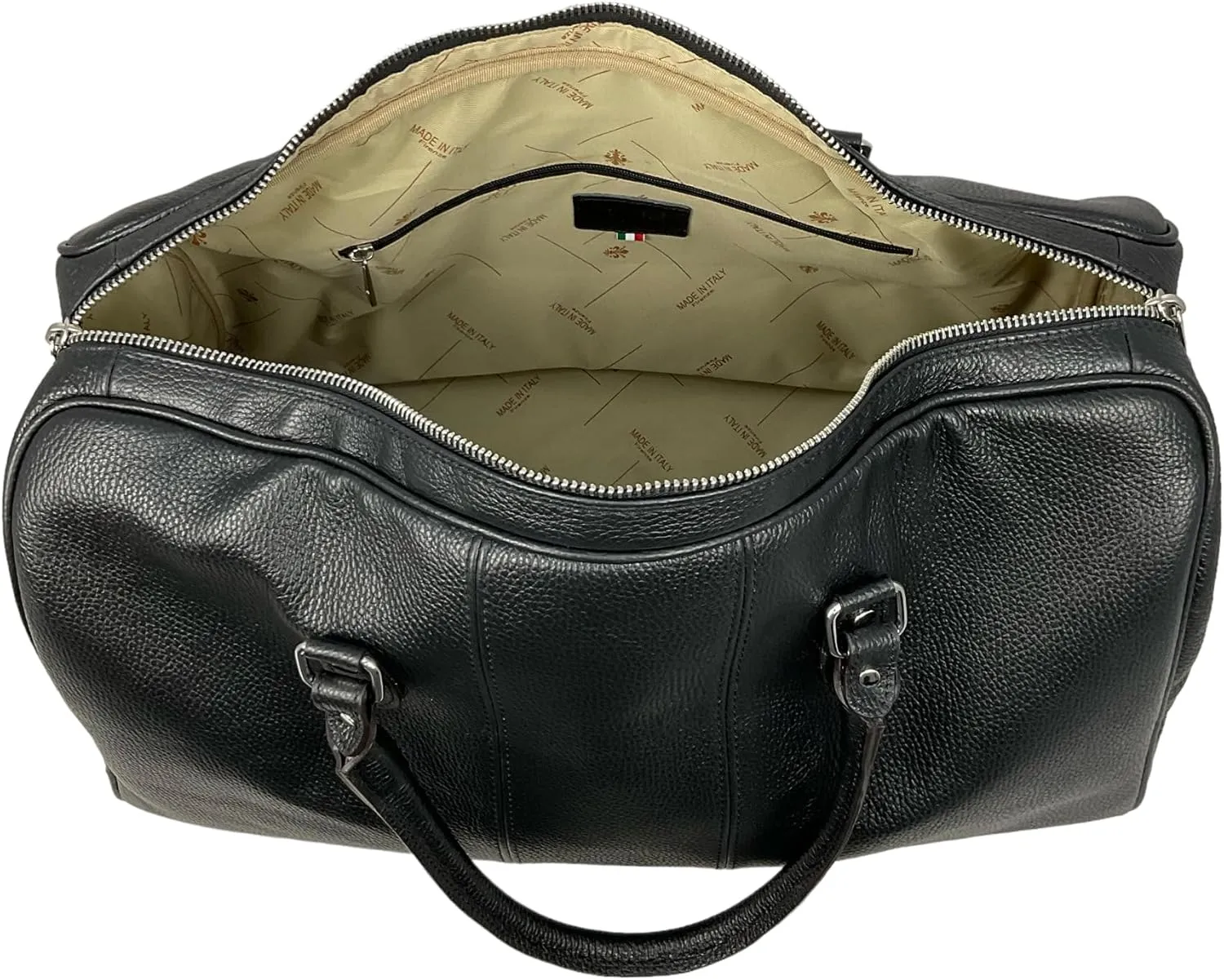 Colombo Travel Bag, Genuine Leather Made in Italy (Black)