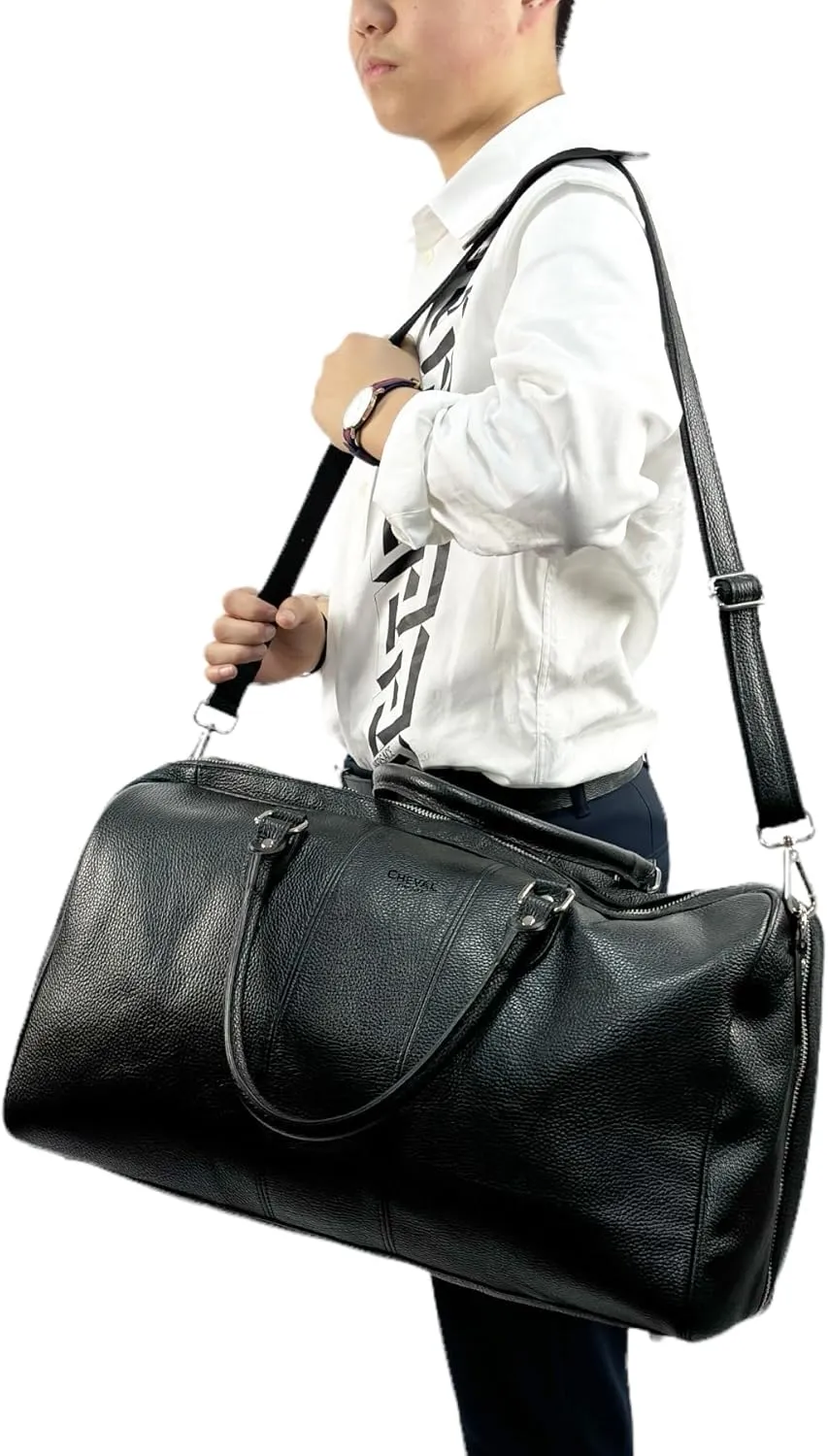 Colombo Travel Bag, Genuine Leather Made in Italy (Black)