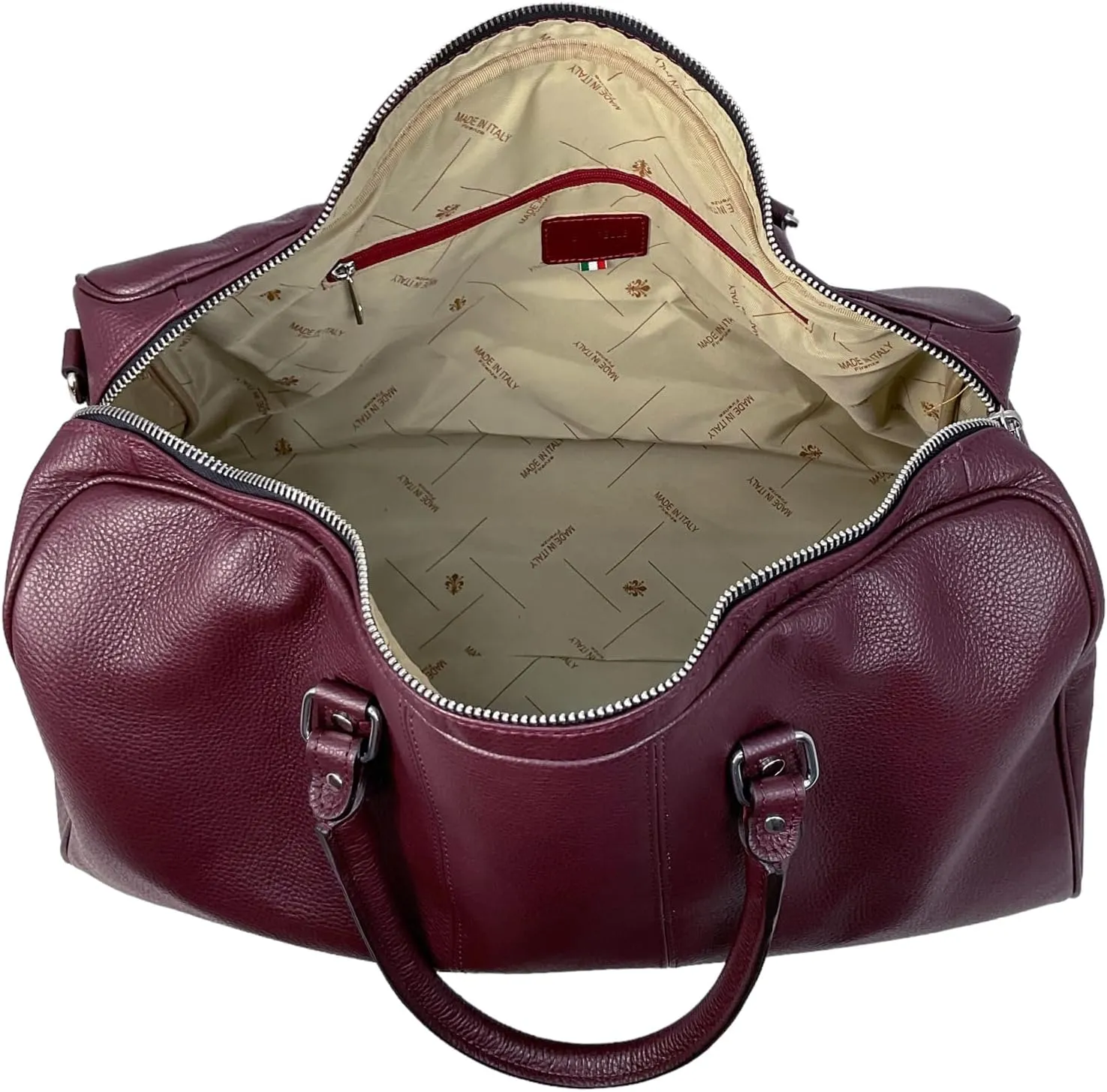 Colombo Travel Bag, Genuine Leather Made in Italy (Bordeaux)