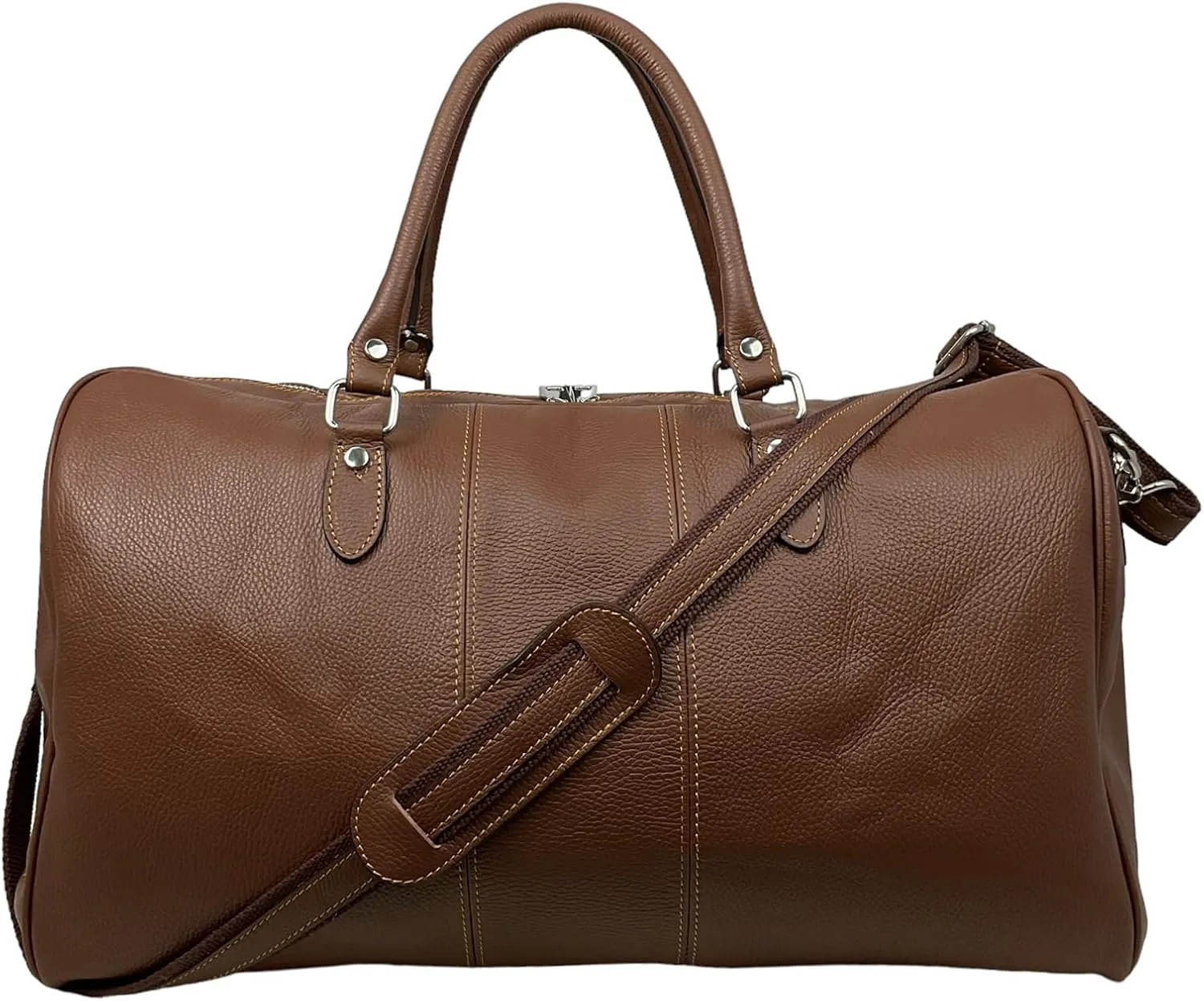 Colombo Travel Bag, Genuine Leather Made in Italy (Brown)