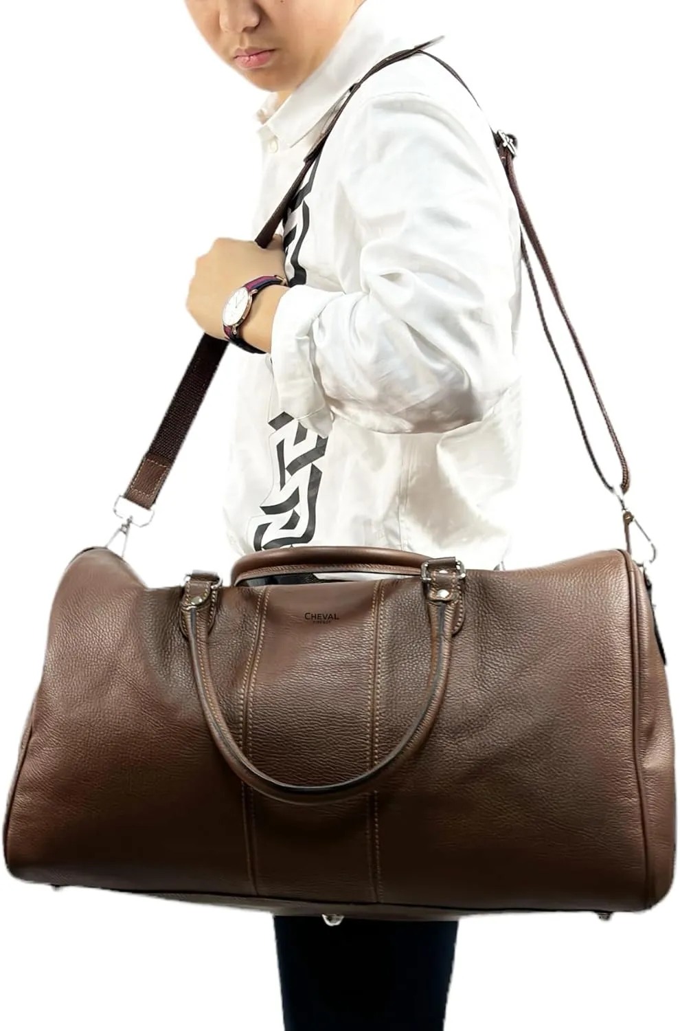 Colombo Travel Bag, Genuine Leather Made in Italy (Brown)