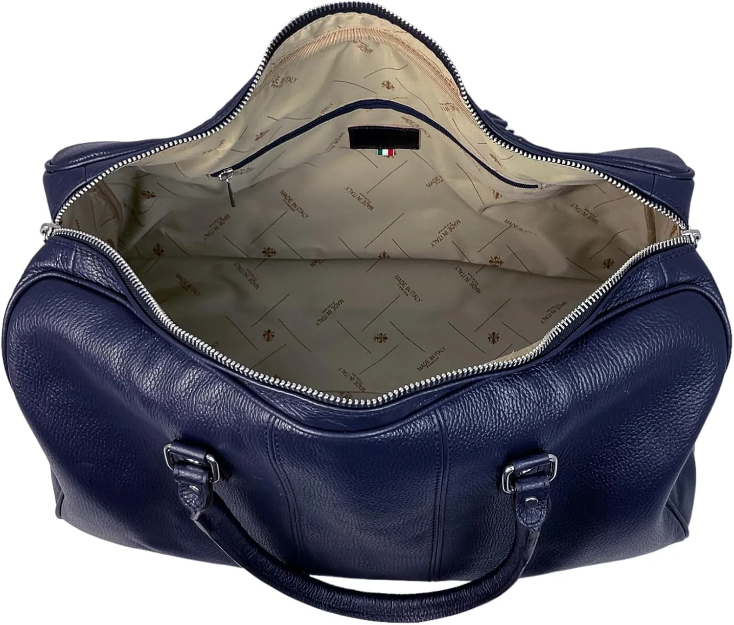Colombo Travel Bag, Genuine Leather Made in Italy (Dark Blue)