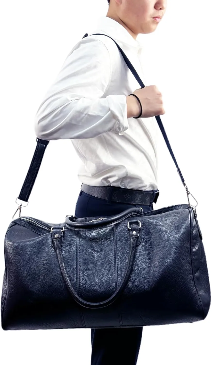 Colombo Travel Bag, Genuine Leather Made in Italy (Dark Blue)