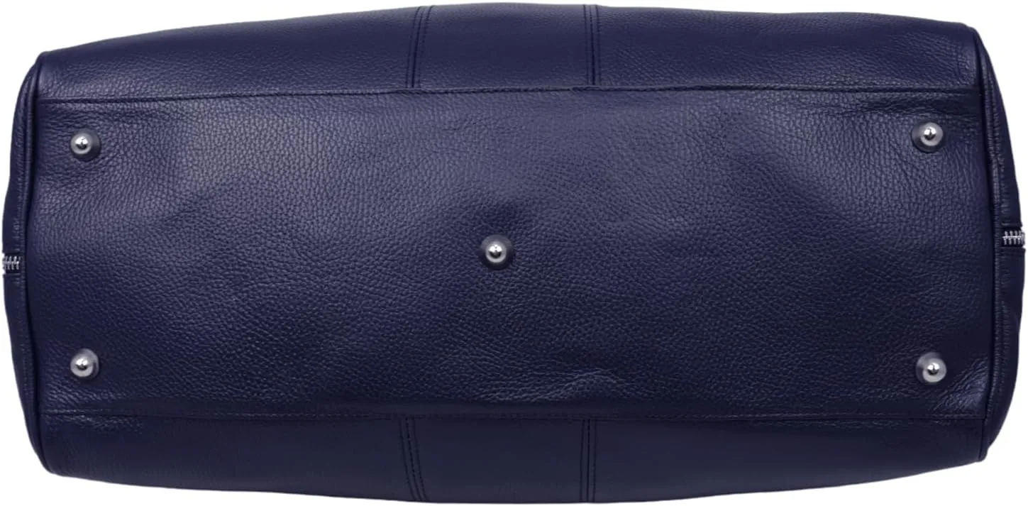 Colombo Travel Bag, Genuine Leather Made in Italy (Dark Blue)
