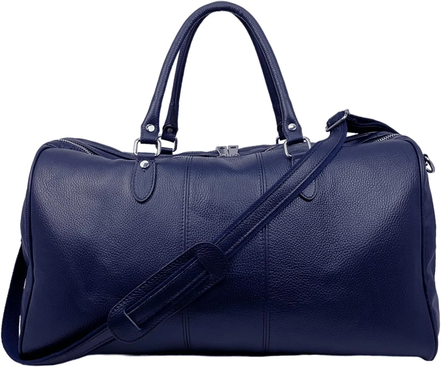 Colombo Travel Bag, Genuine Leather Made in Italy (Dark Blue)