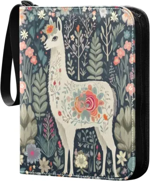 Colorful Alpaca Card Binder with 50 Removable Page Sleeves PU Leather Collectible Trading Card Albums Book with Zipper for Games Card,Baseball Cards