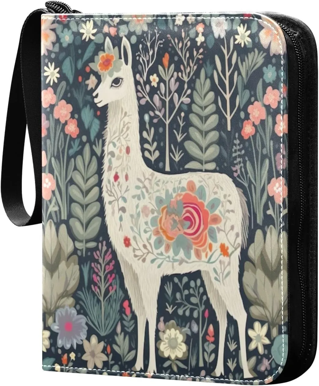 Colorful Alpaca Card Binder with 50 Removable Page Sleeves PU Leather Collectible Trading Card Albums Book with Zipper for Games Card,Baseball Cards