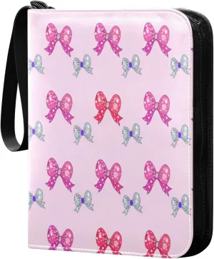 Colorful Bows Card Binder 4 Pockets, 400 Pockets Trading Card Binder Removable Card Albums Card Holder for Games, Sports, Football, Baseball Cards