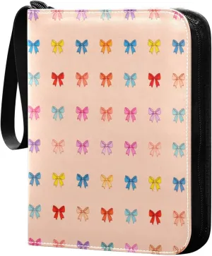 Colorful Bows Card Binder 4 Pockets, 400 Pockets Trading Card Binder Removable Card Albums Card Holder for Games, Sports, Football, Baseball Cards
