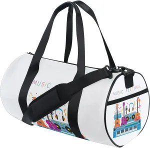 Colorful Guitar Piano with Music Notes for Festival, Event, Concert Duffel Bag, Foldable Canvas Travel Tote for Gym Sports with Inner Pockets, Durable Lightweight Fitness Bag for Overnight Workout