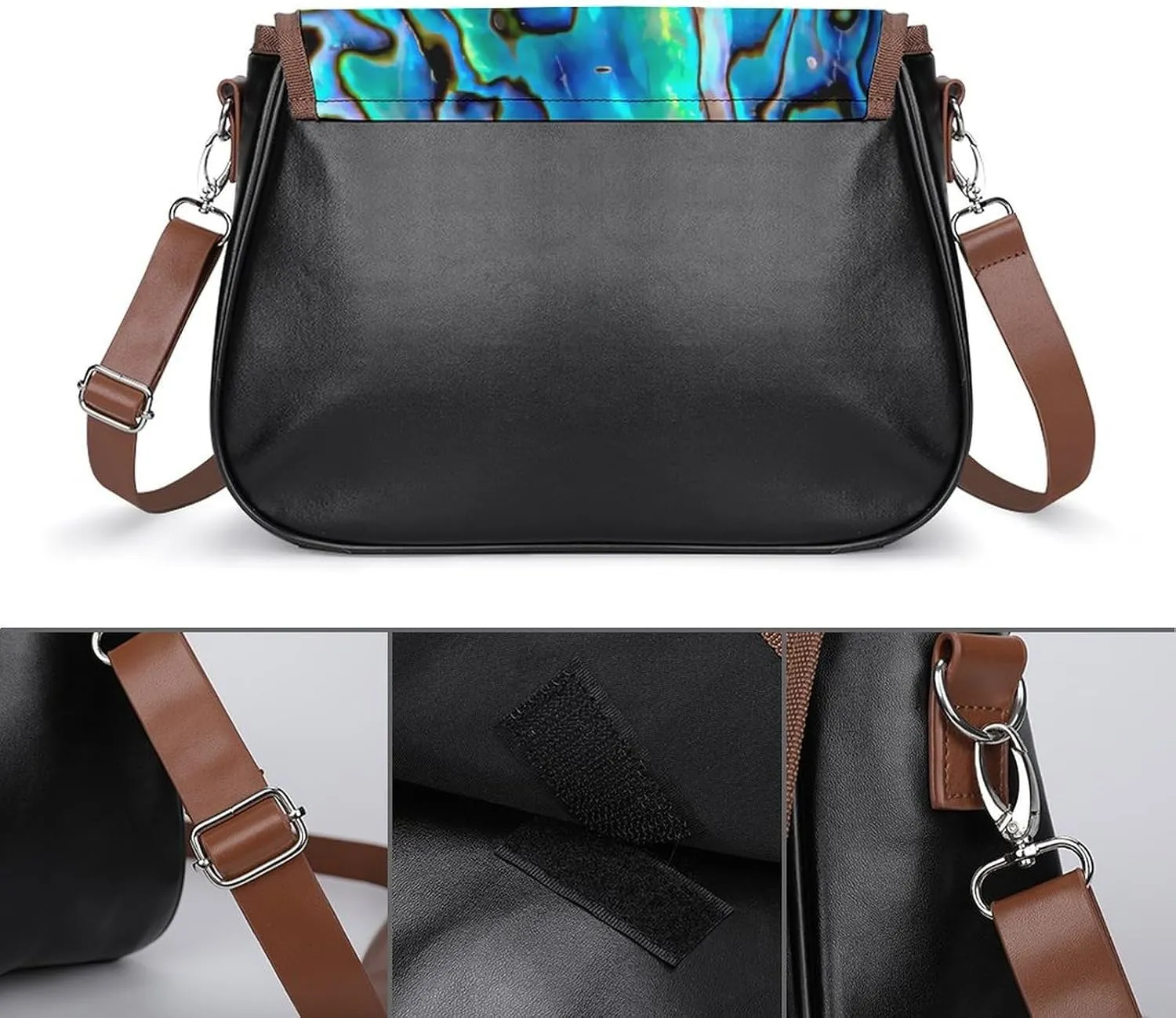 Colorful Moroccan Tile Leather Shoulder Bag with Detachable Shoulder Strap Versatile for Daily Use