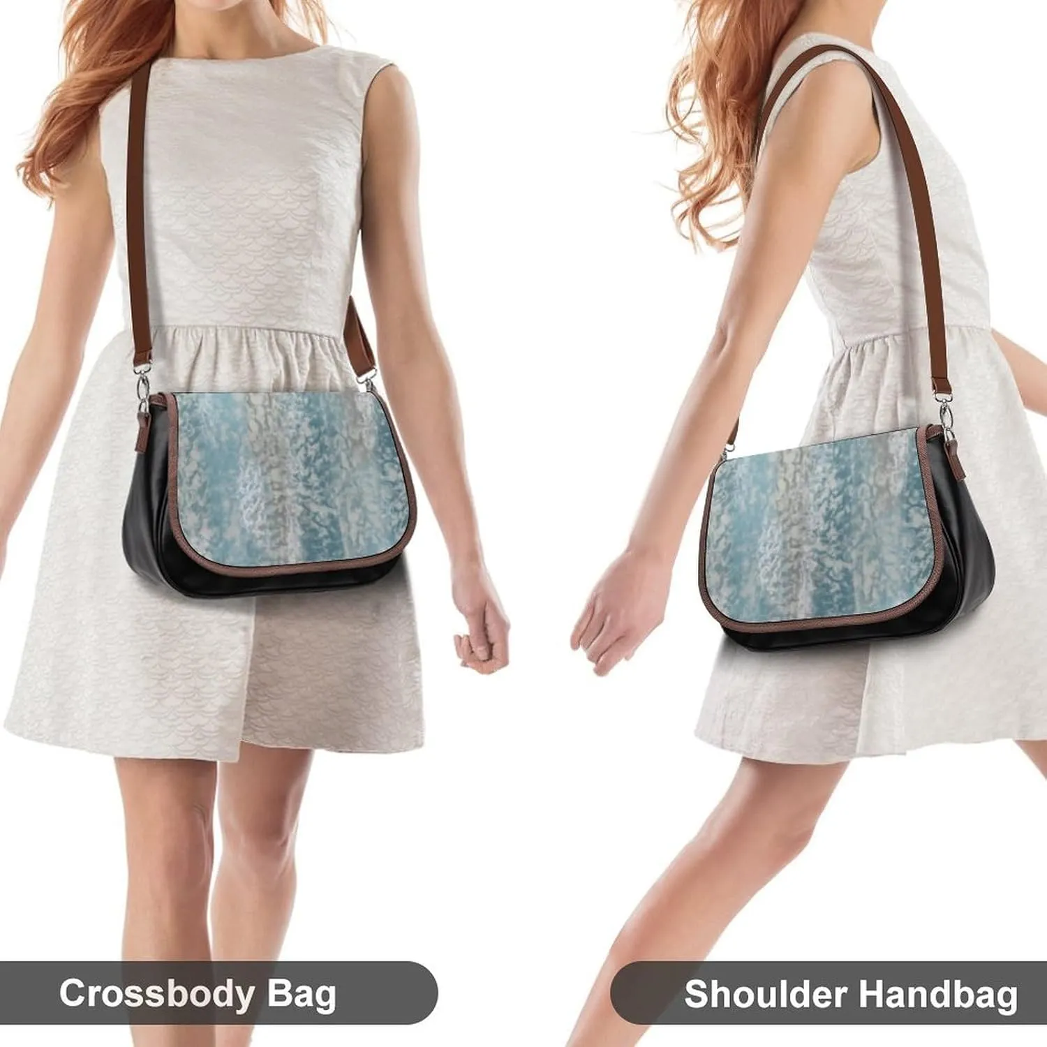 Colorful Moroccan Tile Leather Shoulder Bag with Detachable Shoulder Strap Versatile for Daily Use