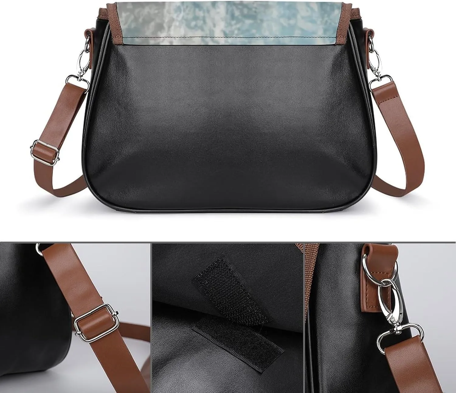 Colorful Moroccan Tile Leather Shoulder Bag with Detachable Shoulder Strap Versatile for Daily Use