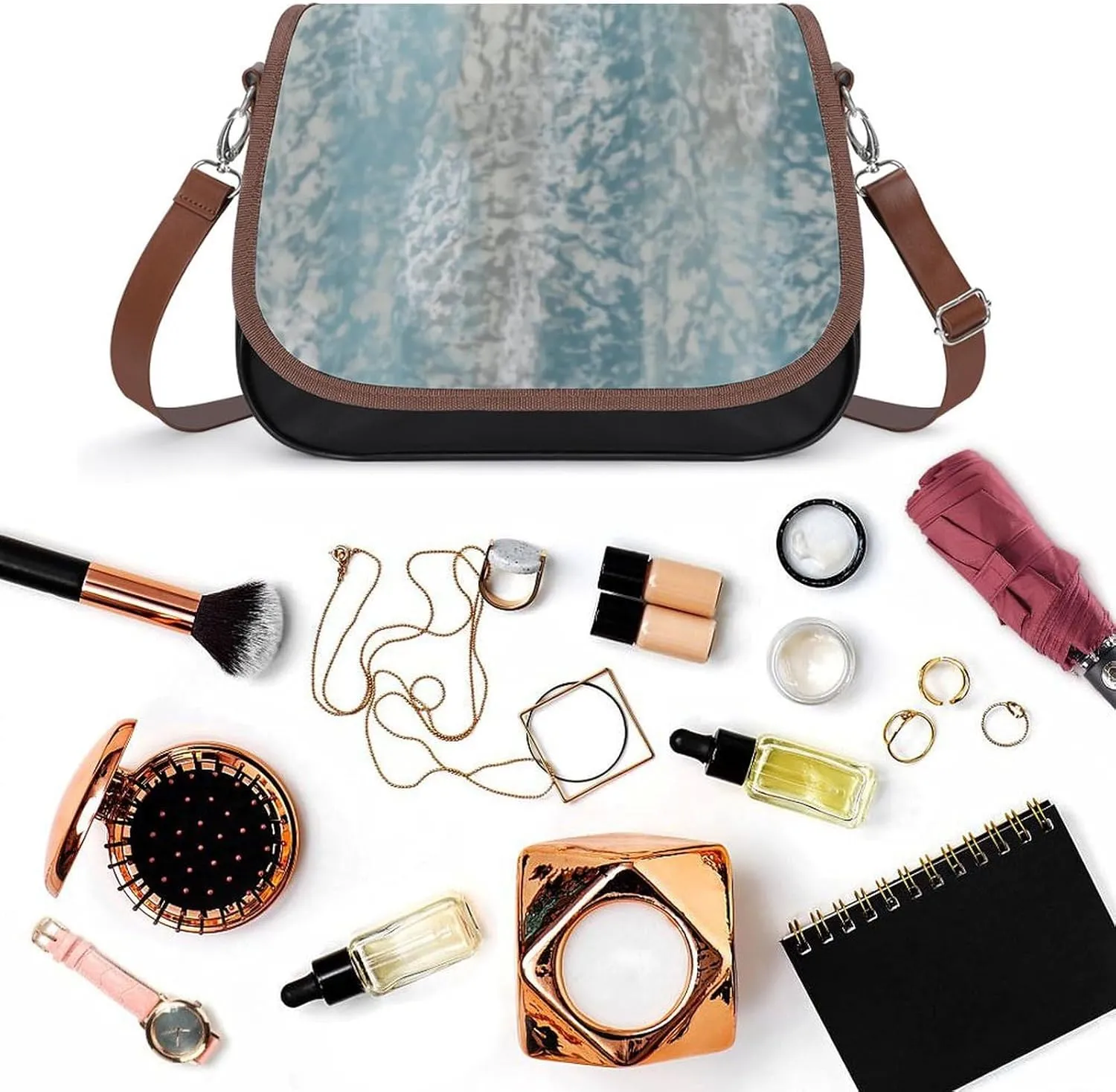 Colorful Moroccan Tile Leather Shoulder Bag with Detachable Shoulder Strap Versatile for Daily Use