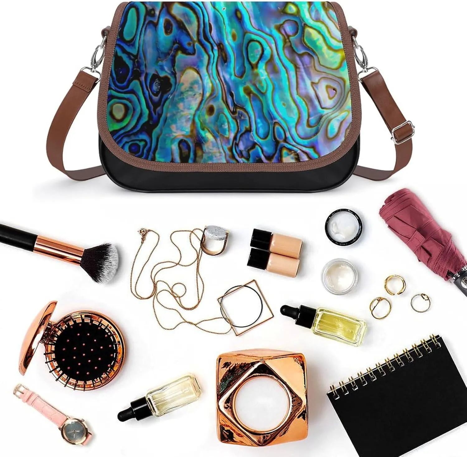 Colorful Moroccan Tile Leather Shoulder Bag with Detachable Shoulder Strap Versatile for Daily Use