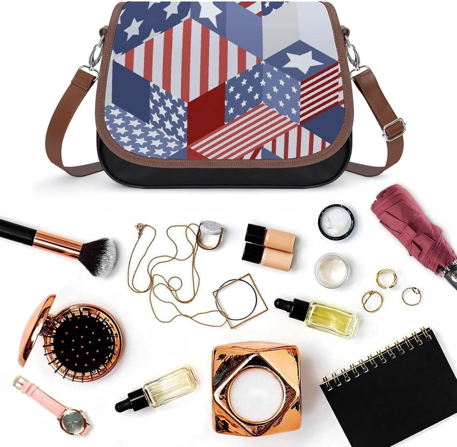Colorful Moroccan Tile Leather Shoulder Bag with Detachable Shoulder Strap Versatile for Daily Use