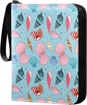 Colorful Seashells Card Binder 4 Pockets, 400 Pockets Trading Card Binder Removable Card Albums Card Holder for Games, Sports, Football, Baseball Cards