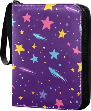 Colorful Stars Card Binder 4 Pockets, 400 Pockets Trading Card Binder Removable Card Albums Card Holder for Games, Sports, Football, Baseball Cards