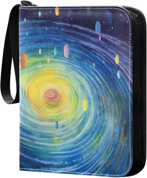 Colorful Universe Card Binder with 50 Removable Page Sleeves PU Leather Collectible Trading Card Albums Book with Zipper for Games Card,Baseball Cards