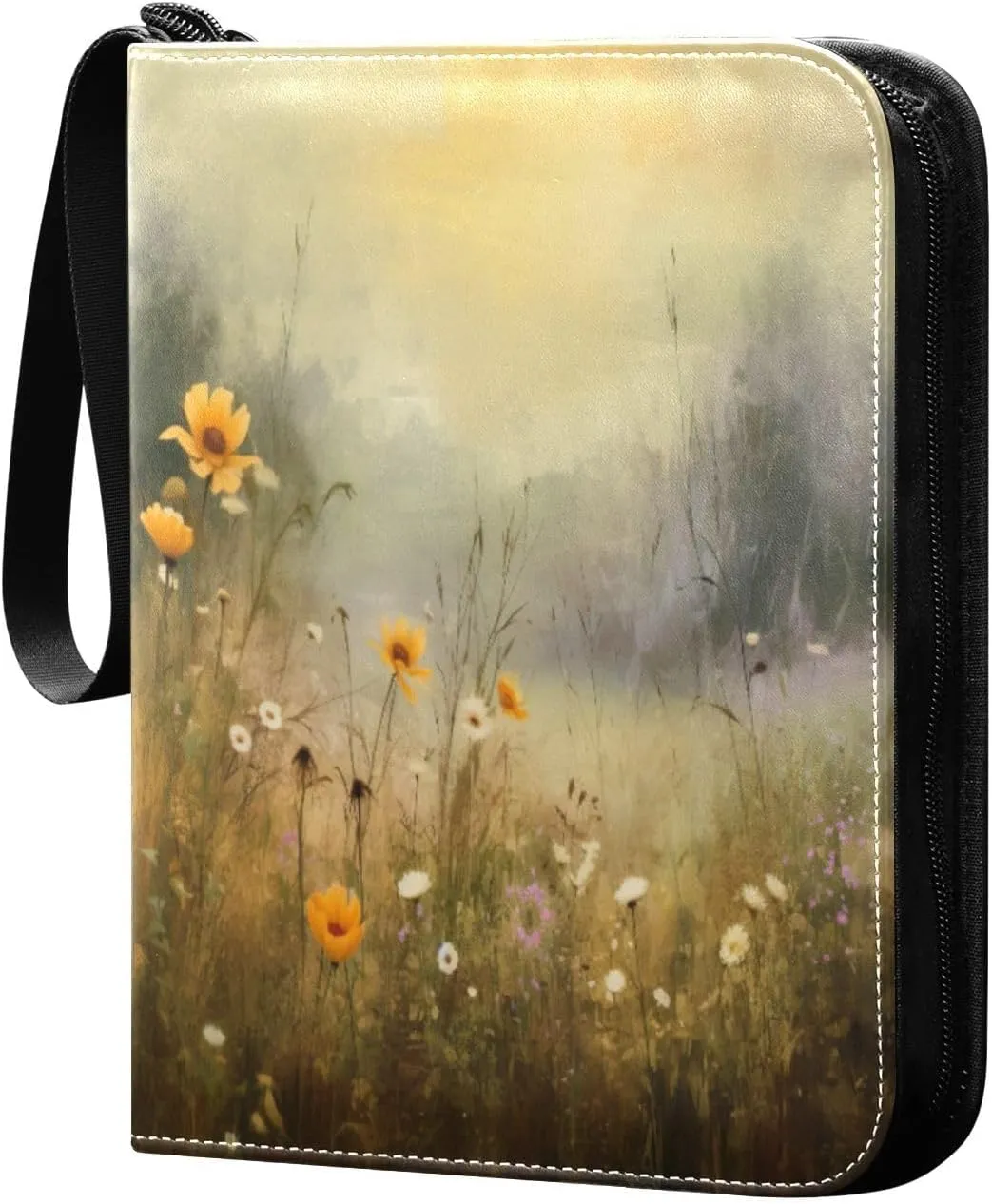 Colorful Wild Flowers (2) Card Binder with 50 Removable Page Sleeves PU Leather Collectible Trading Card Albums Book with Zipper for Games Card,Baseball Cards