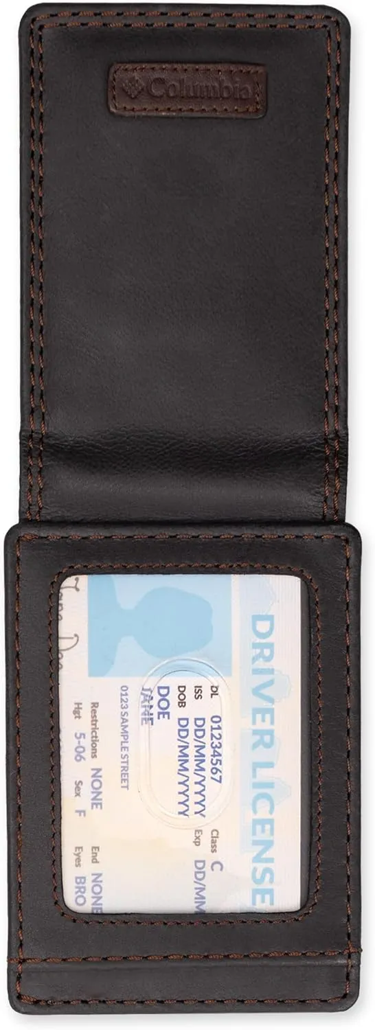 Columbia Men's Leather Front Pocket Wallet Card Holder for Travel