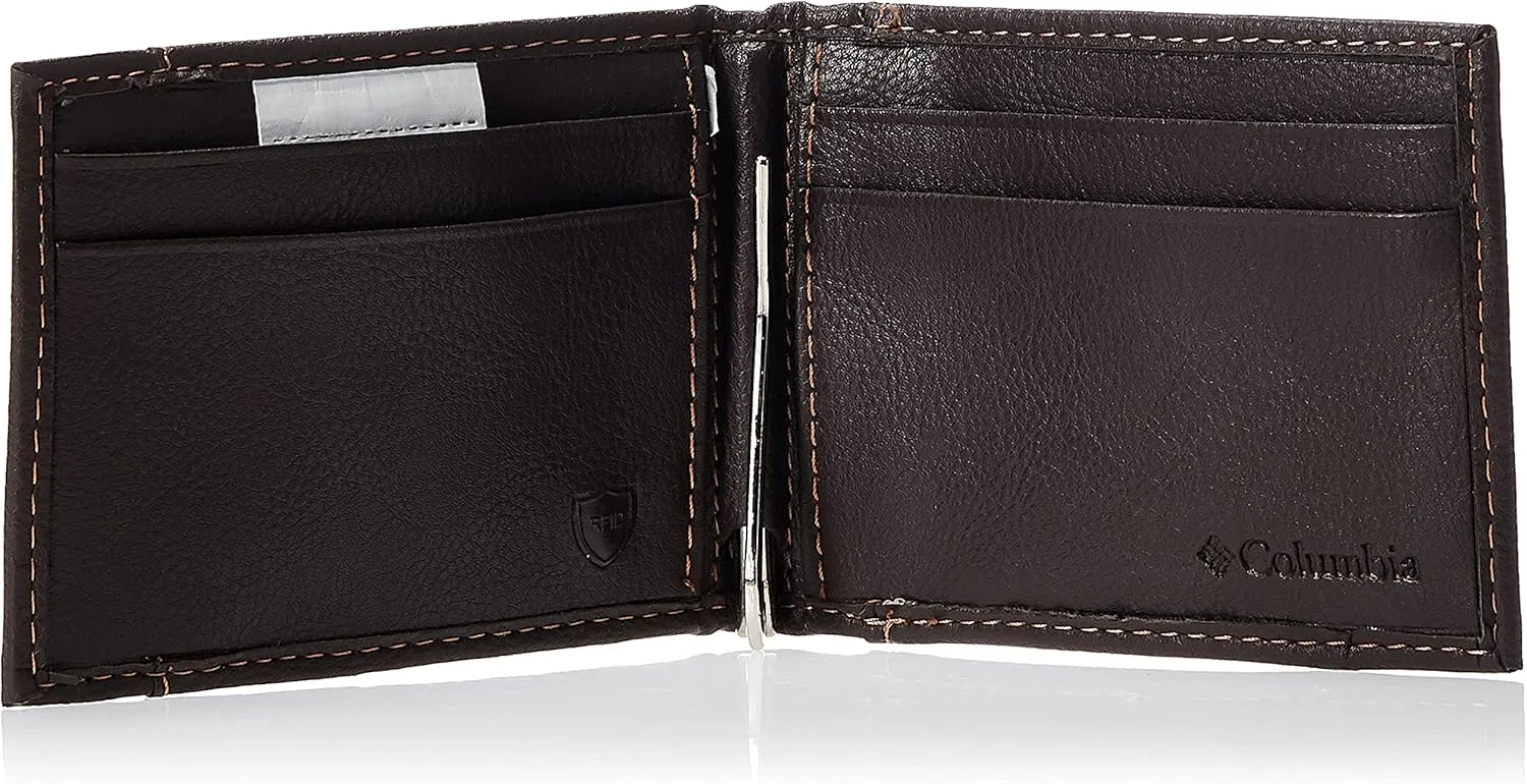 Columbia Men's Leather Front Pocket Wallet Card Holder for Travel