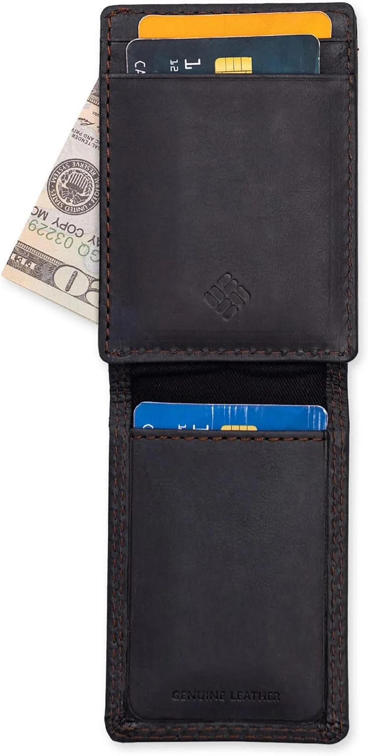 Columbia Men's Leather Front Pocket Wallet Card Holder for Travel