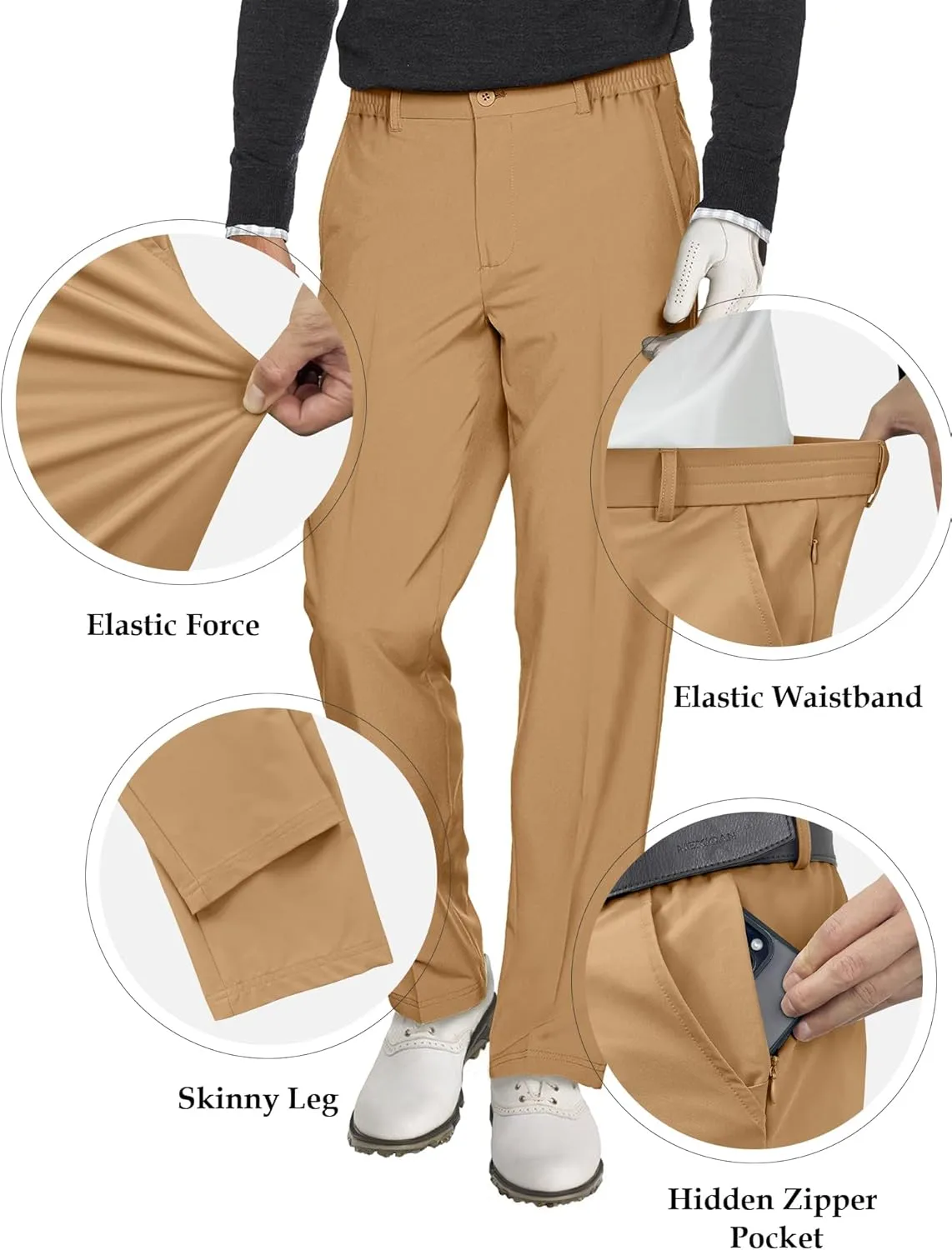 Comdecevis Men's Slim Fit Dress Pants Stretch Casual Business Suit Pants Expandable Waist Golf Pants
