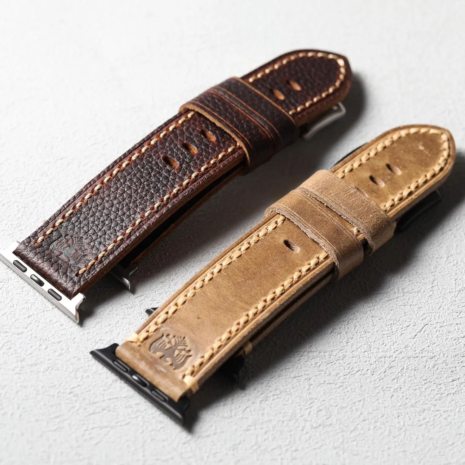 Compatible with Apple Watch Ultra 2/1 Band 49mm 46mm 45mm 44mm 42mm Men Women, Vintage Leather Bands iwatch Ultra Series 10/9/8/SE/7/6/5/4/3 with Stainless Steel Adapters