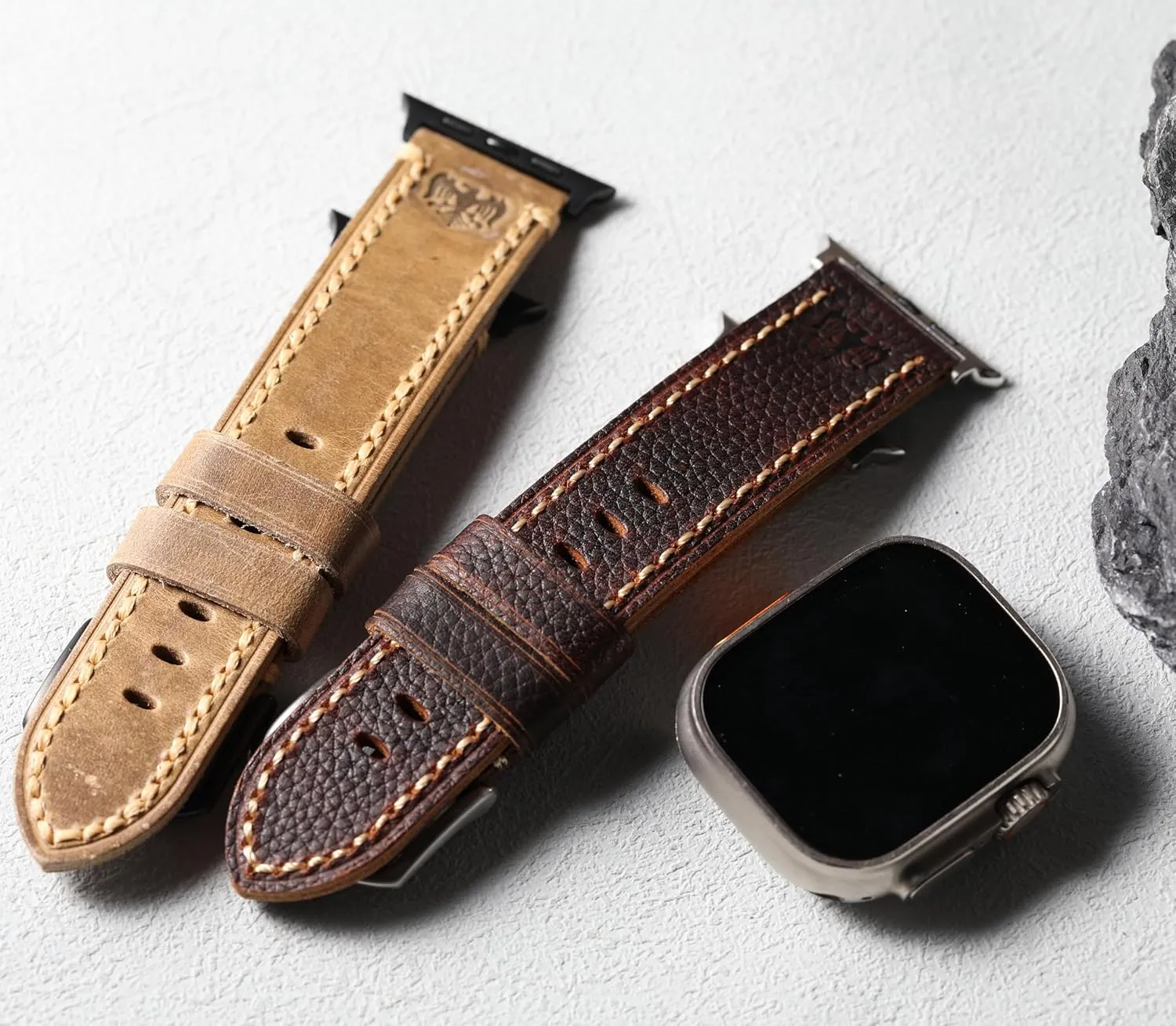 Compatible with Apple Watch Ultra 2/1 Band 49mm 46mm 45mm 44mm 42mm Men Women, Vintage Leather Bands iwatch Ultra Series 10/9/8/SE/7/6/5/4/3 with Stainless Steel Adapters