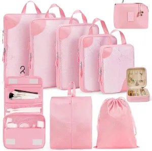 Compression Packing Cubes - 10 Set Suitcase Organizers, Expandable Compression Cubes - Pink Travel Essentials